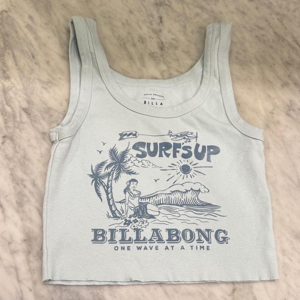 Billabong Cropped Tank Light Blue Women’s XS - Shoulder to hem 13.5”, flat 10.5”